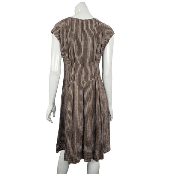 Khadi and Co Bess Nielsen Linen Dress in Brown grey stripe y Size Small - Picture 2 of 9
